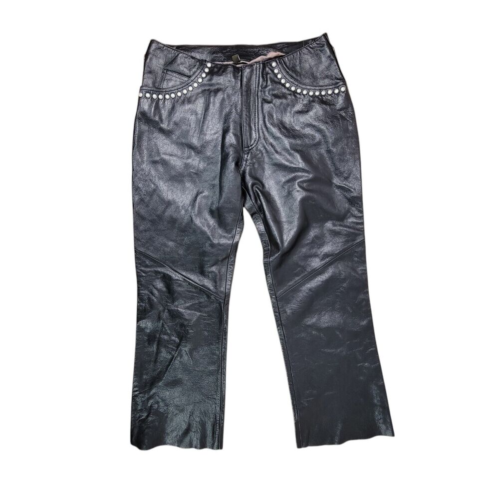 Darucci Leather Pants Studded Gothic Punk Rock Italian Skinny Low Rise y2k Sz 8